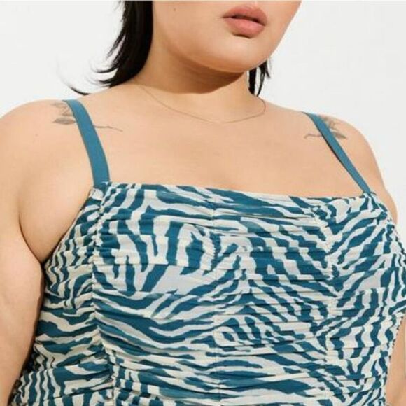 Torrid Women's Plus Size Mesh Cropped Shirred Cami Top, Zebra - Picture 3 of 5